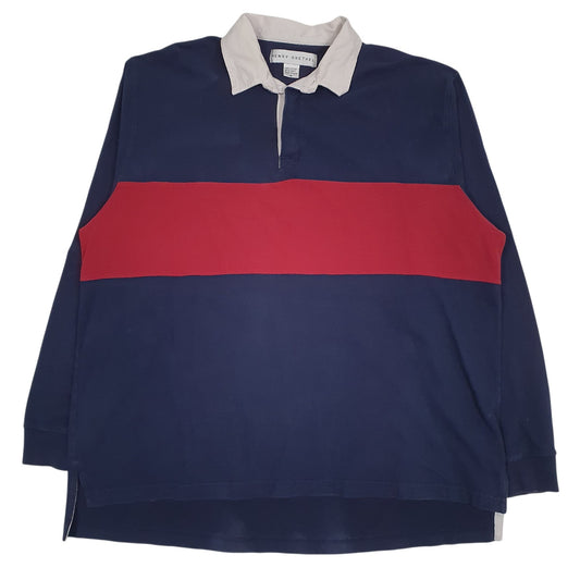 Mens Navy Henry Grethel Rugby Long Sleeve Polo Shirt