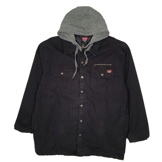 Mens Black Wrangler Windbreaker Hoodie Chore  Coat