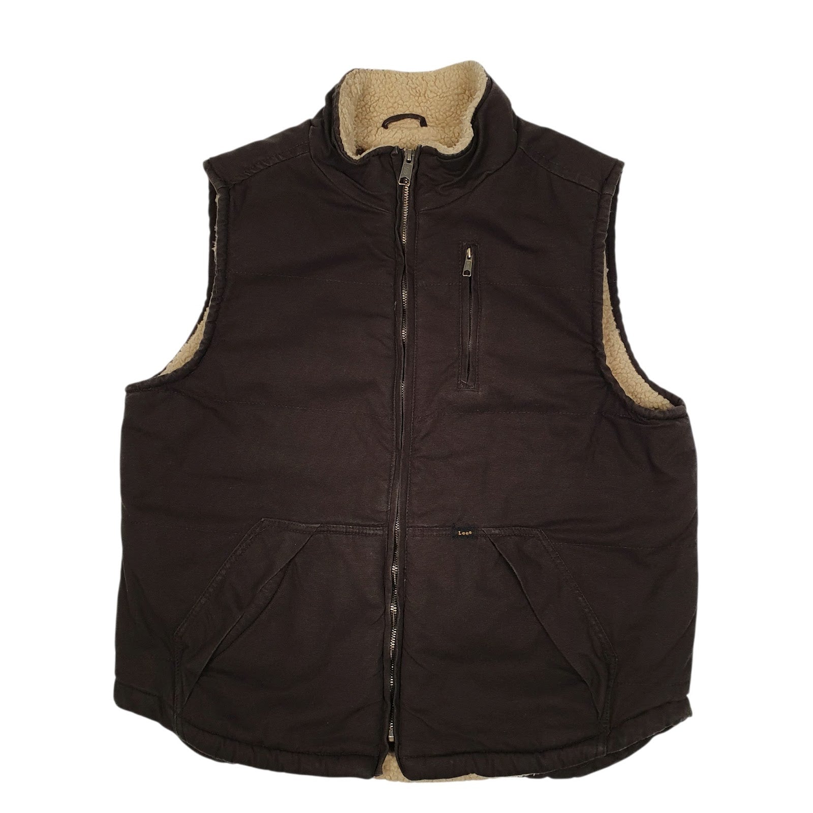Mens Brown Lee Vest Bodywarmer Sherpa Lined  Coat