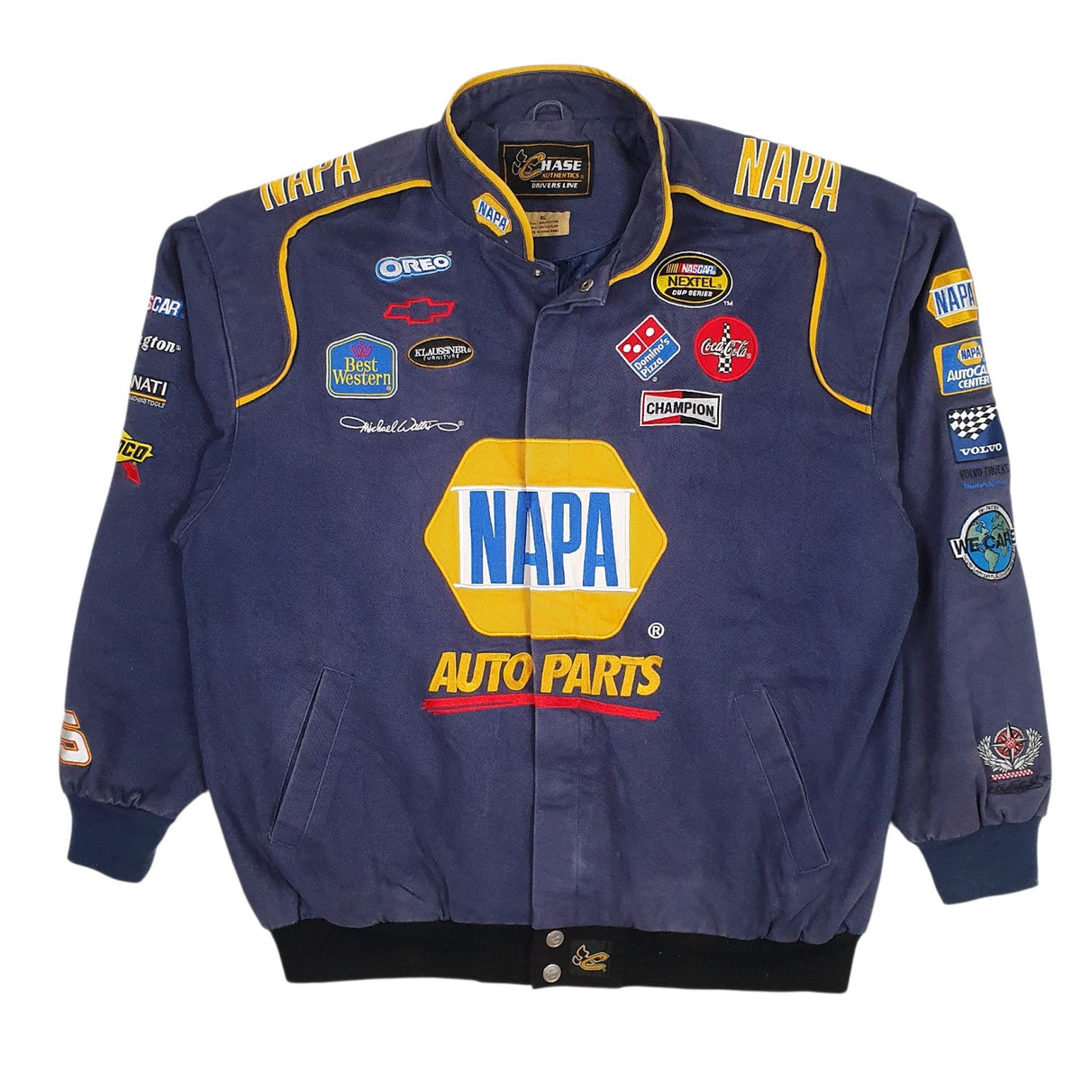 Mens Navy Chase Authentics Michael Waltrip SIGNED Vintage Napa  Coat