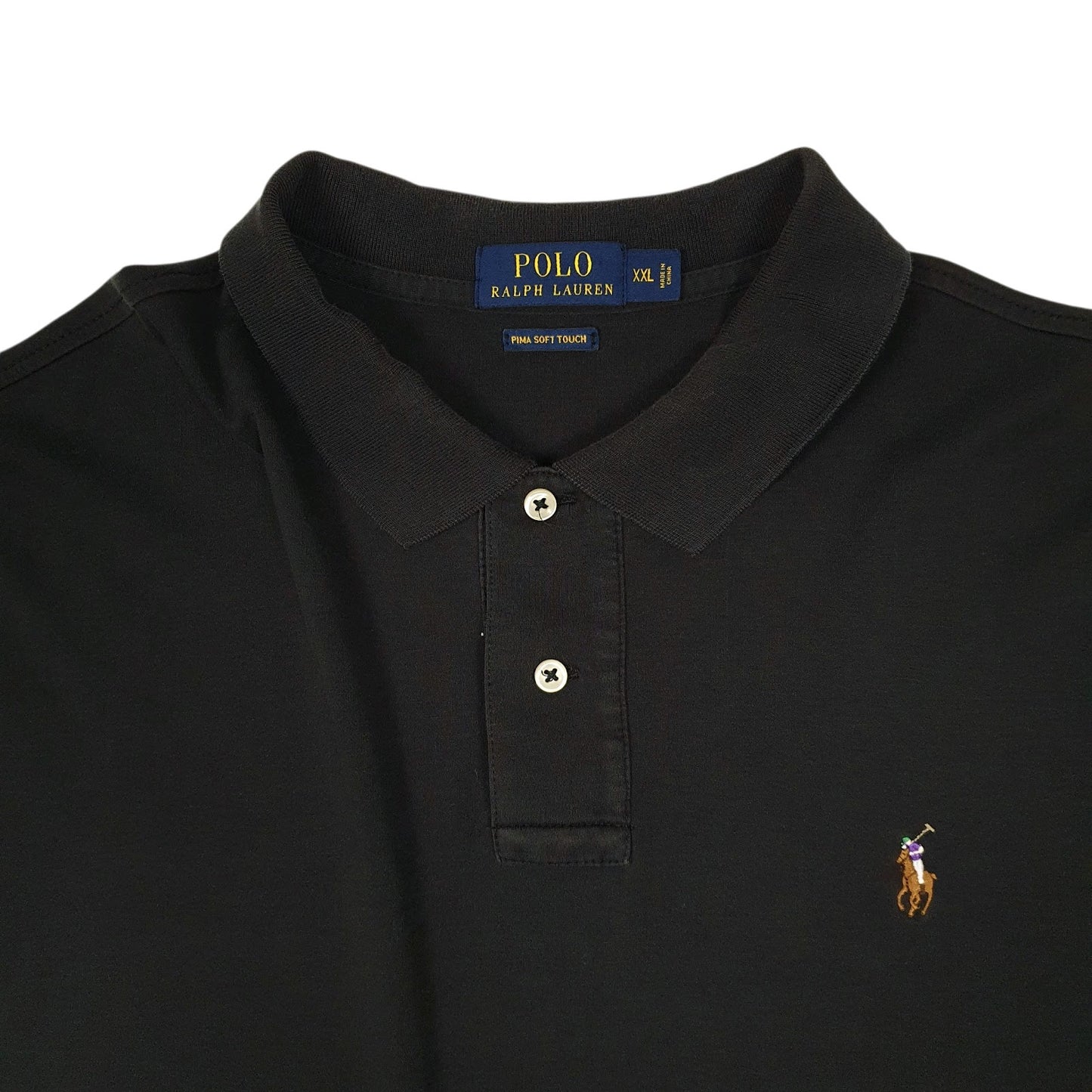 Mens Black Polo Ralph Lauren Pima Soft Touch Hoodie Polo Shirt