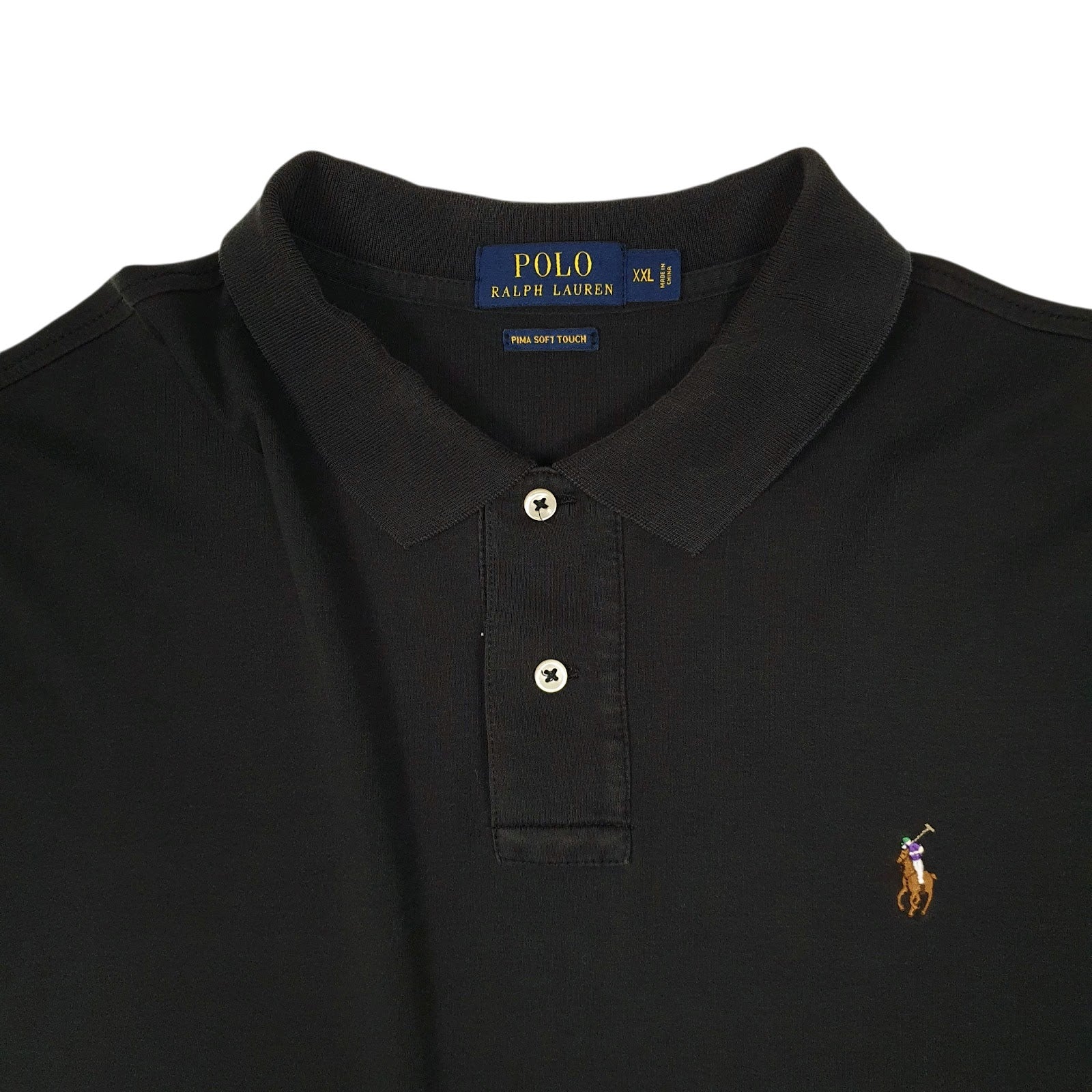 Mens Black Polo Ralph Lauren Pima Soft Touch Hoodie Polo Shirt