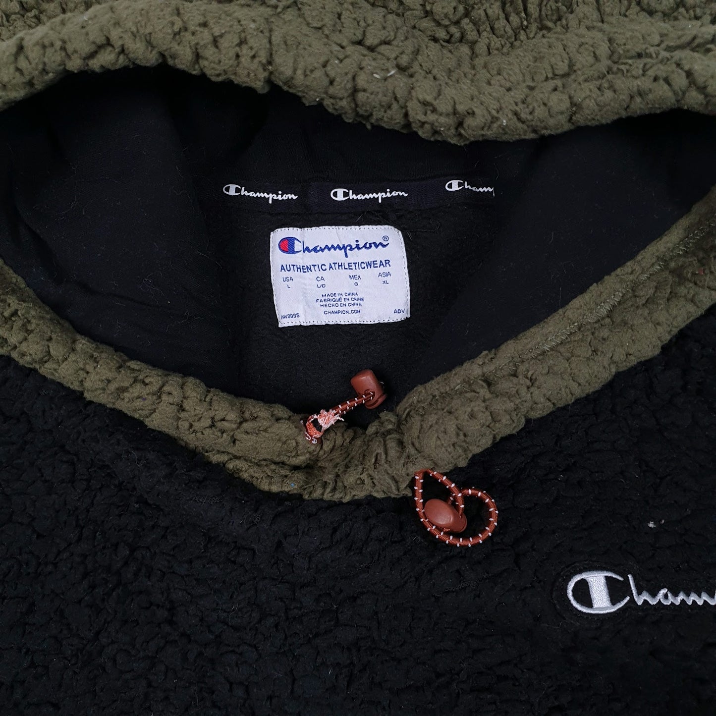 Mens Black Champion Sherpa Hoodie Jumper