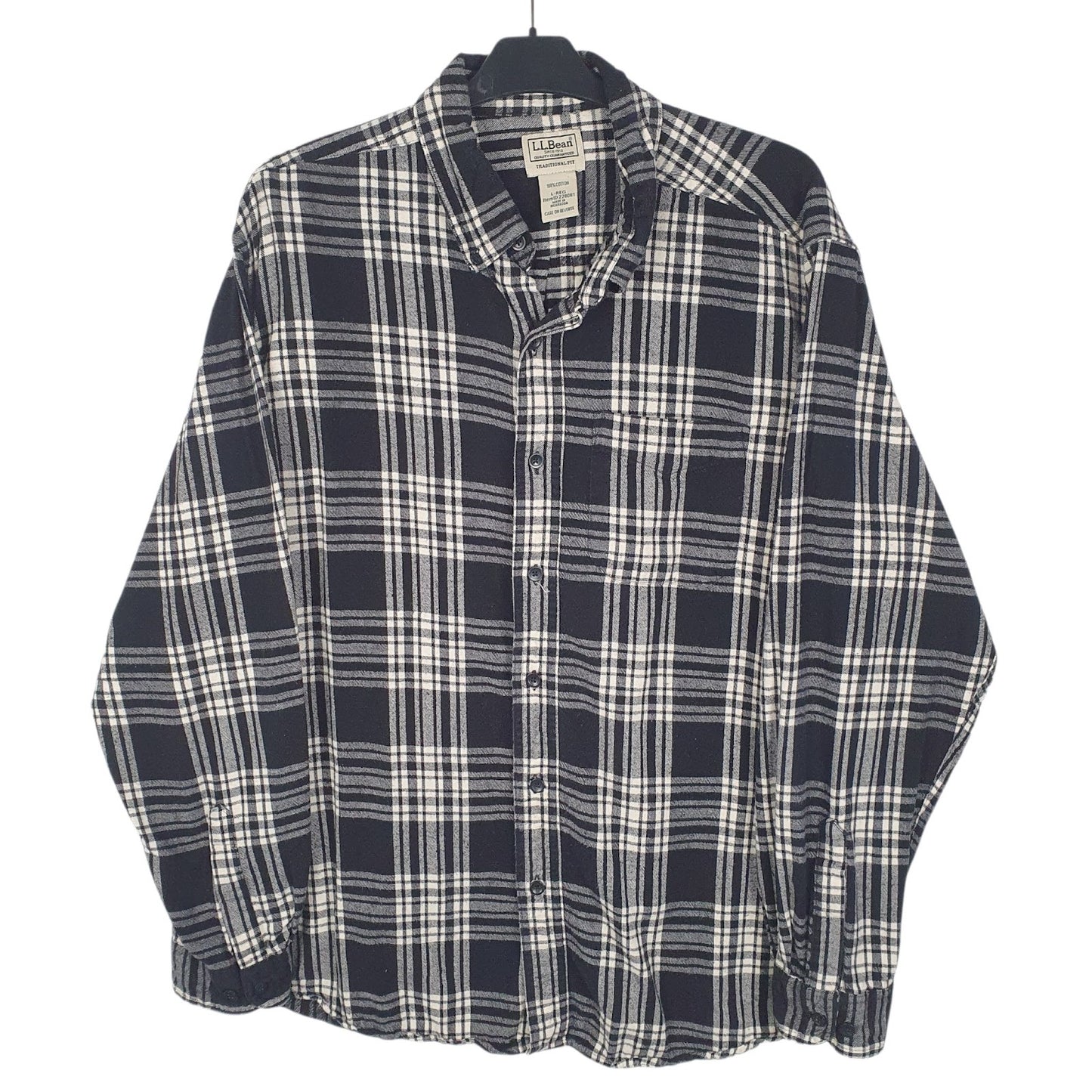 Mens Grey L.L.Bean Flannel Long Sleeve Shirt