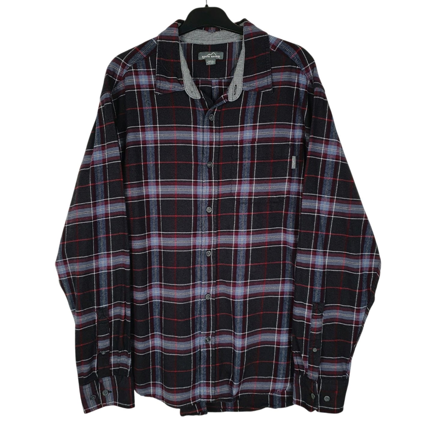 Mens Black Eddie Bauer Heavyweight Plaid Flannel Long Sleeve Shirt