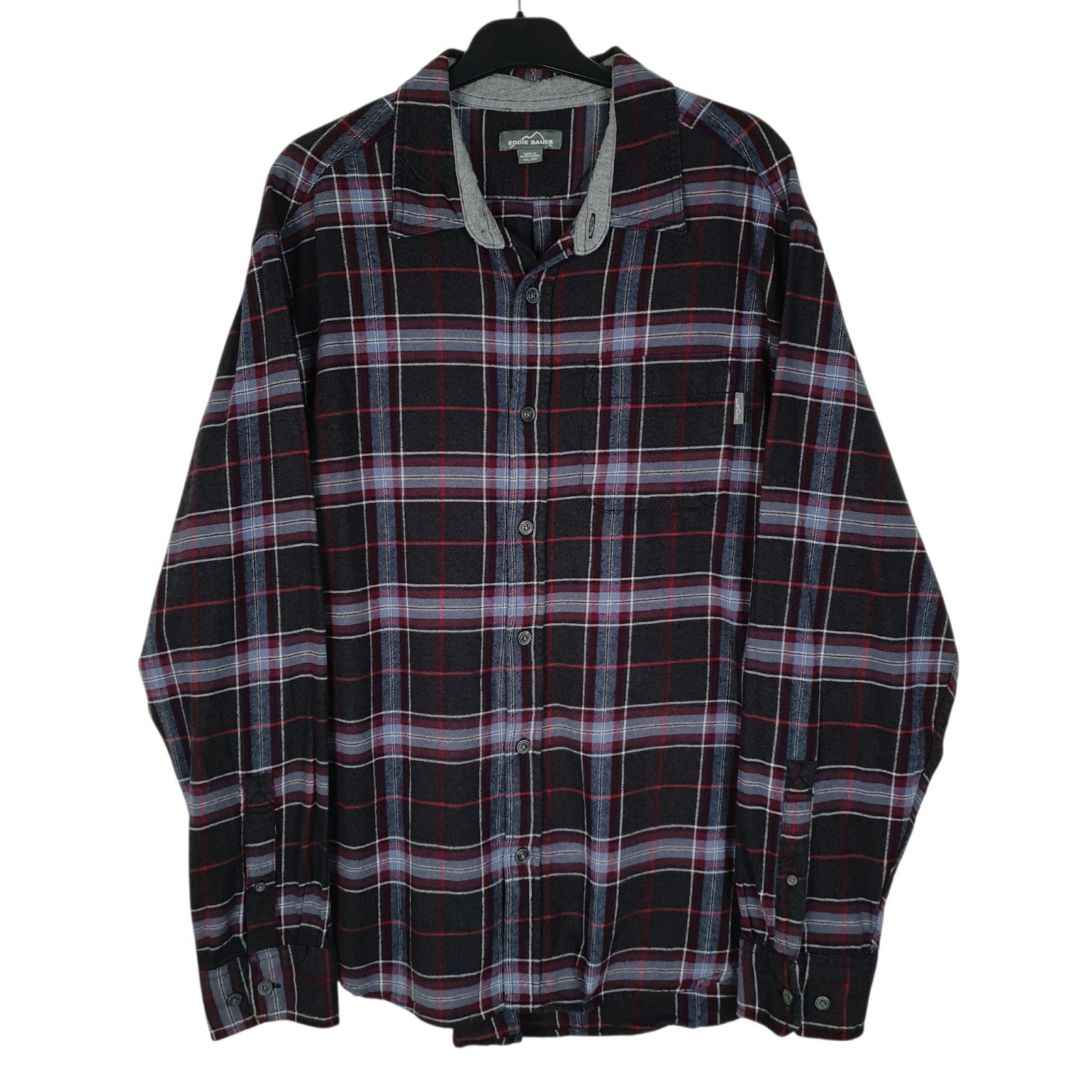 Mens Black Eddie Bauer Heavyweight Plaid Flannel Long Sleeve Shirt