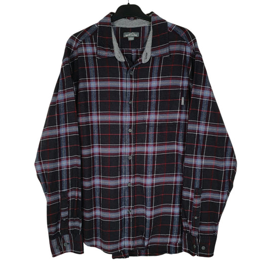 Mens Black Eddie Bauer Heavyweight Plaid Flannel Long Sleeve Shirt