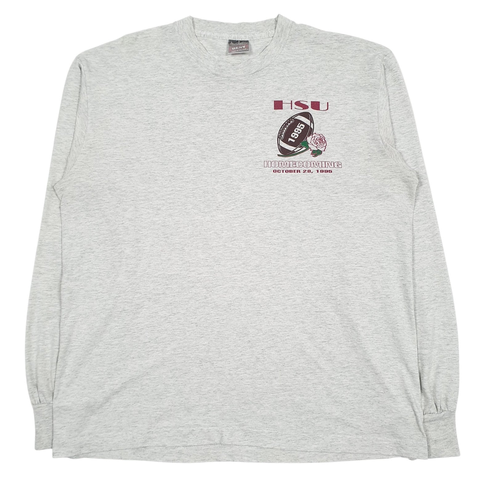 Mens Grey Fruit Of The Loom Vintage 90s Made In USA Long Sleeve T Shirt