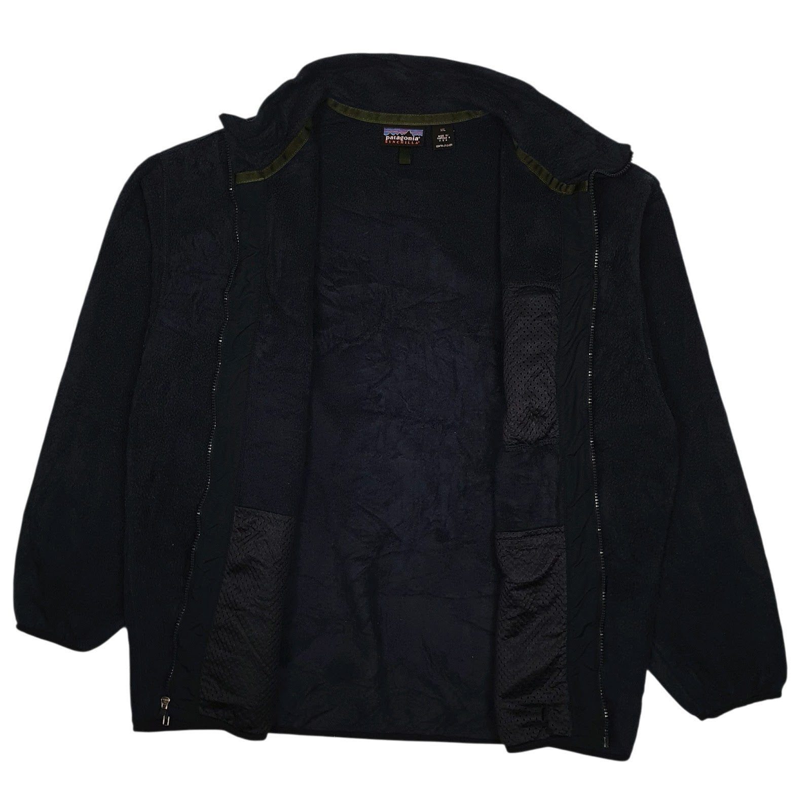 Mens Navy Patagonia Synchilla Vintage 90s Made In USA Full Zip Jumper