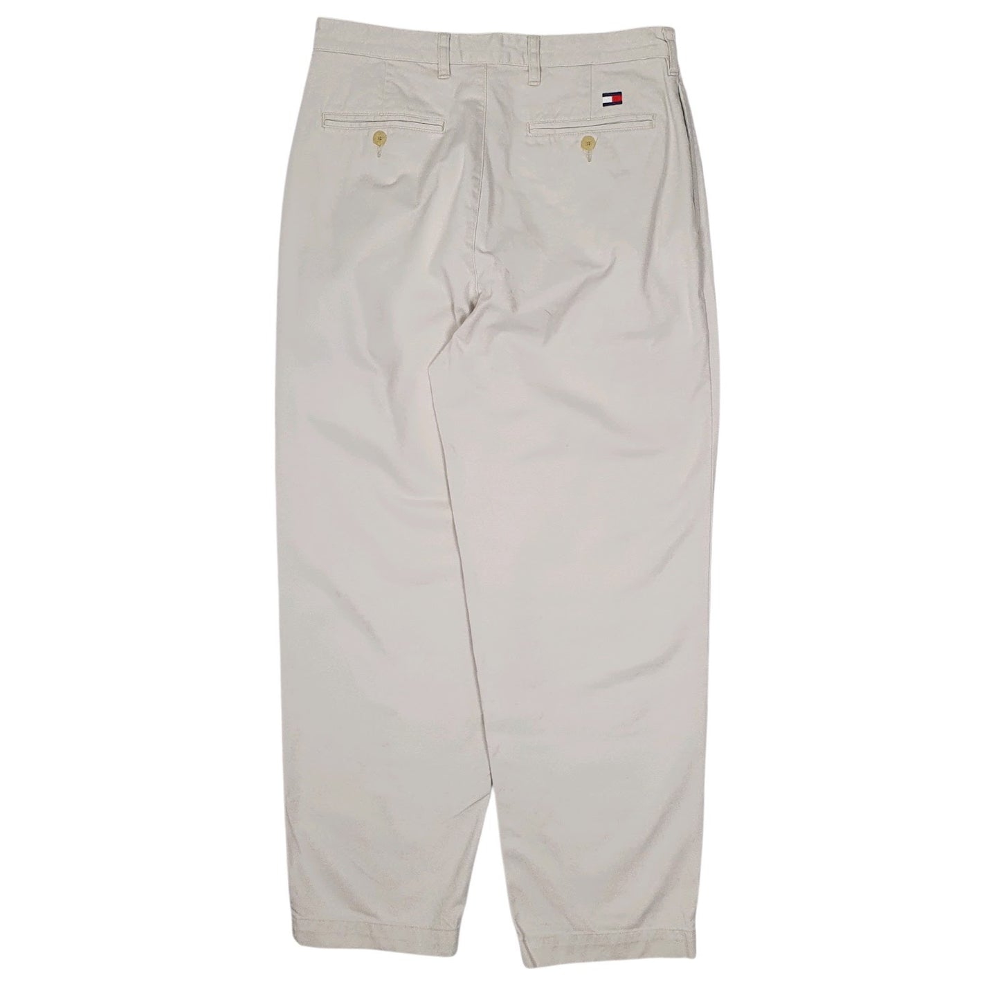 Mens Cream Tommy Hilfiger Double Pleated Vintage 90s  Trousers