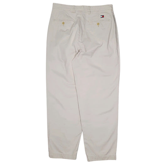 Mens Cream Tommy Hilfiger Double Pleated Vintage 90s  Trousers