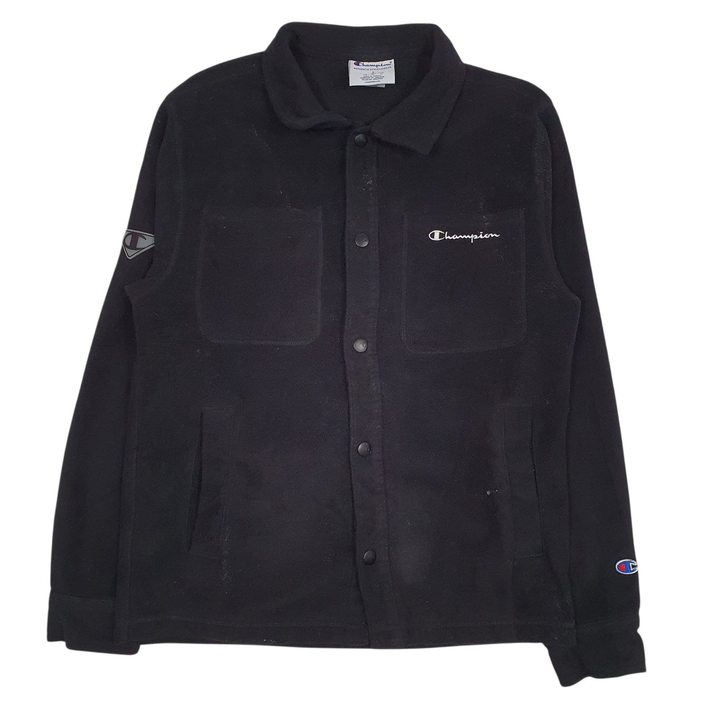 Mens Black Champion Fleece Button Up Hoodie Coat