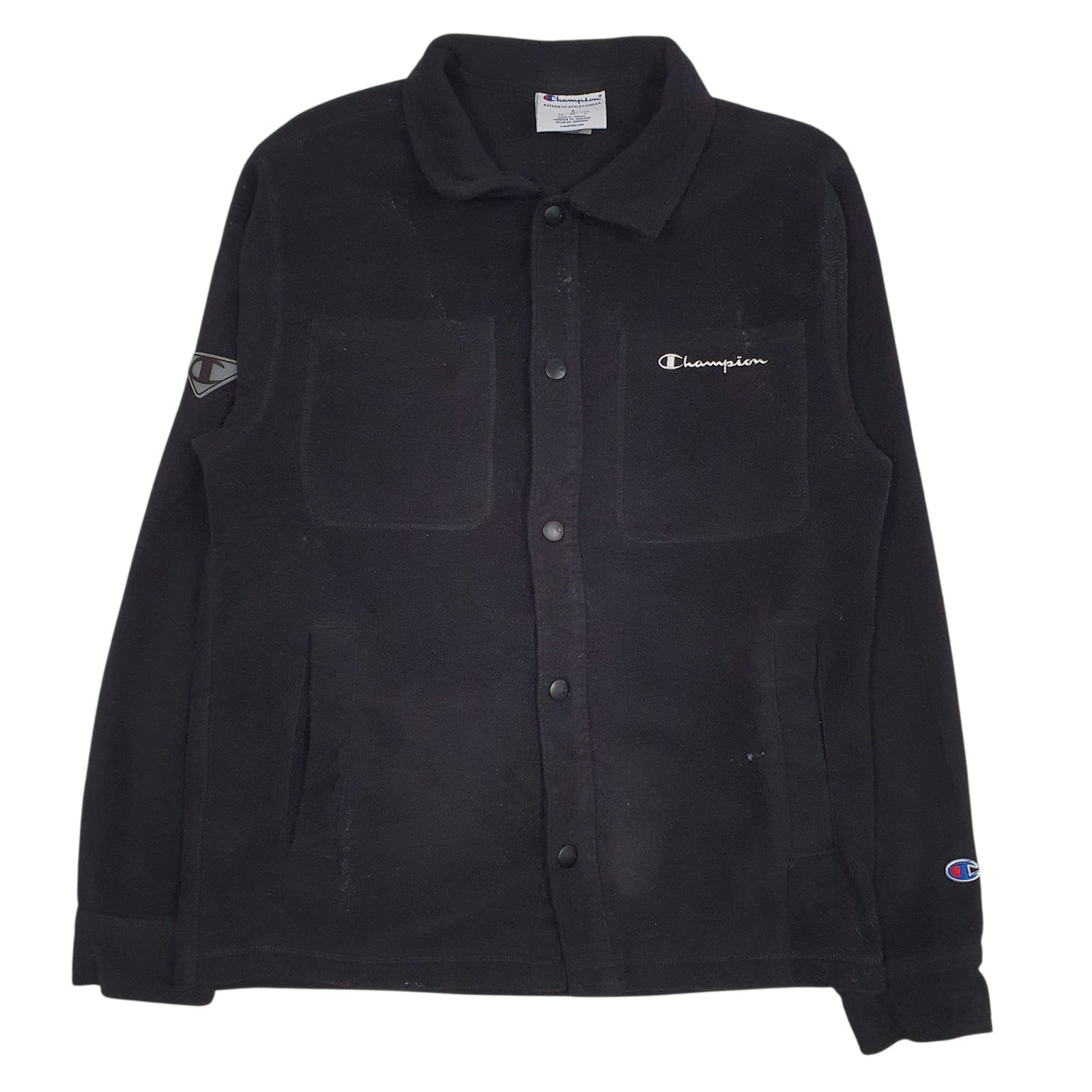 Mens Black Champion Fleece Button Up Hoodie Coat
