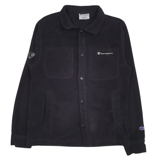 Mens Black Champion Fleece Button Up Hoodie Coat