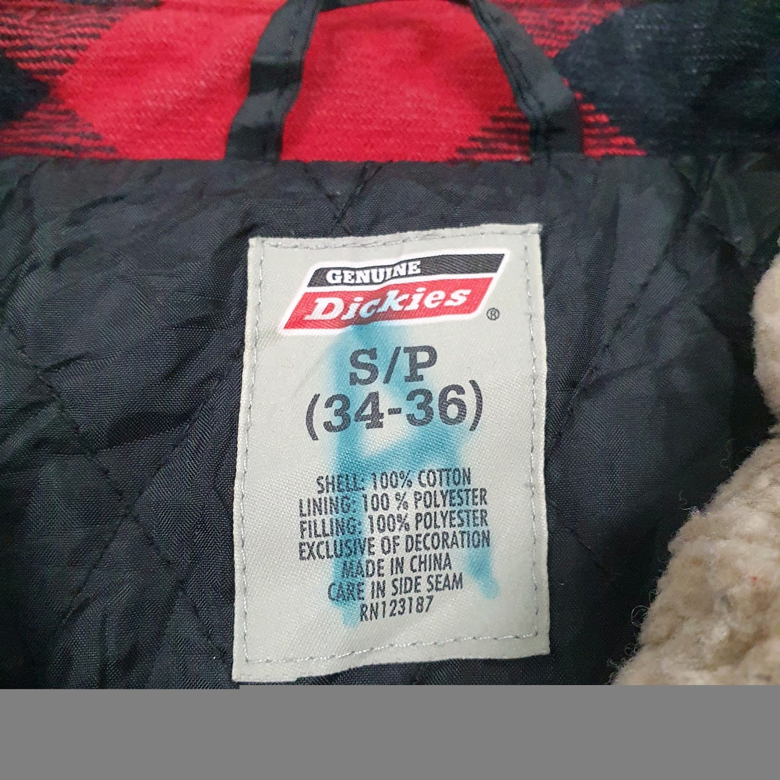 Mens Red Dickies Flannel Padded Hoodie Coat