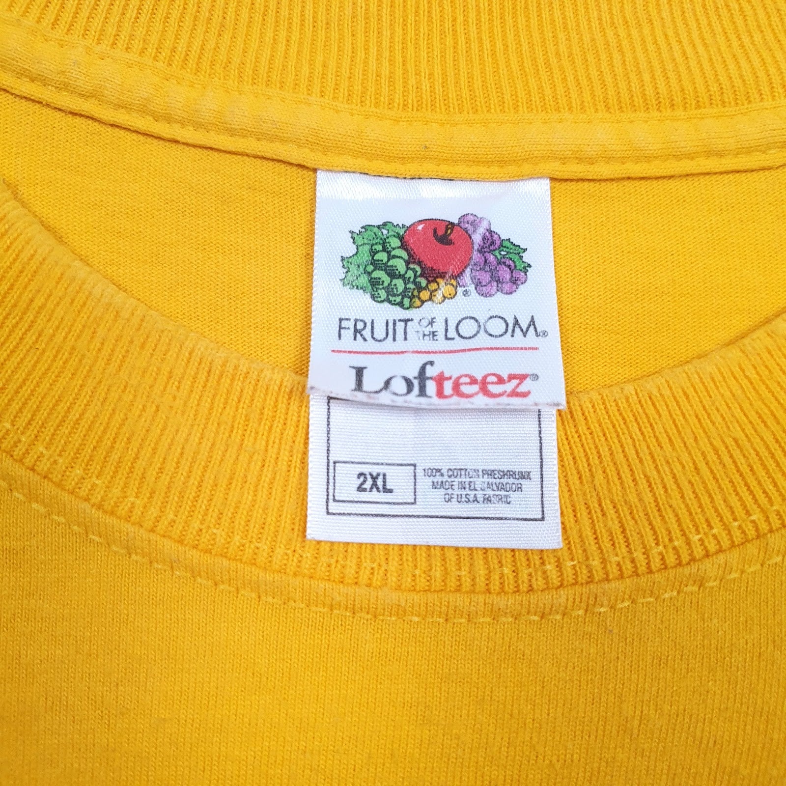 Mens Yellow Fruit Of The Loom   T Shirt