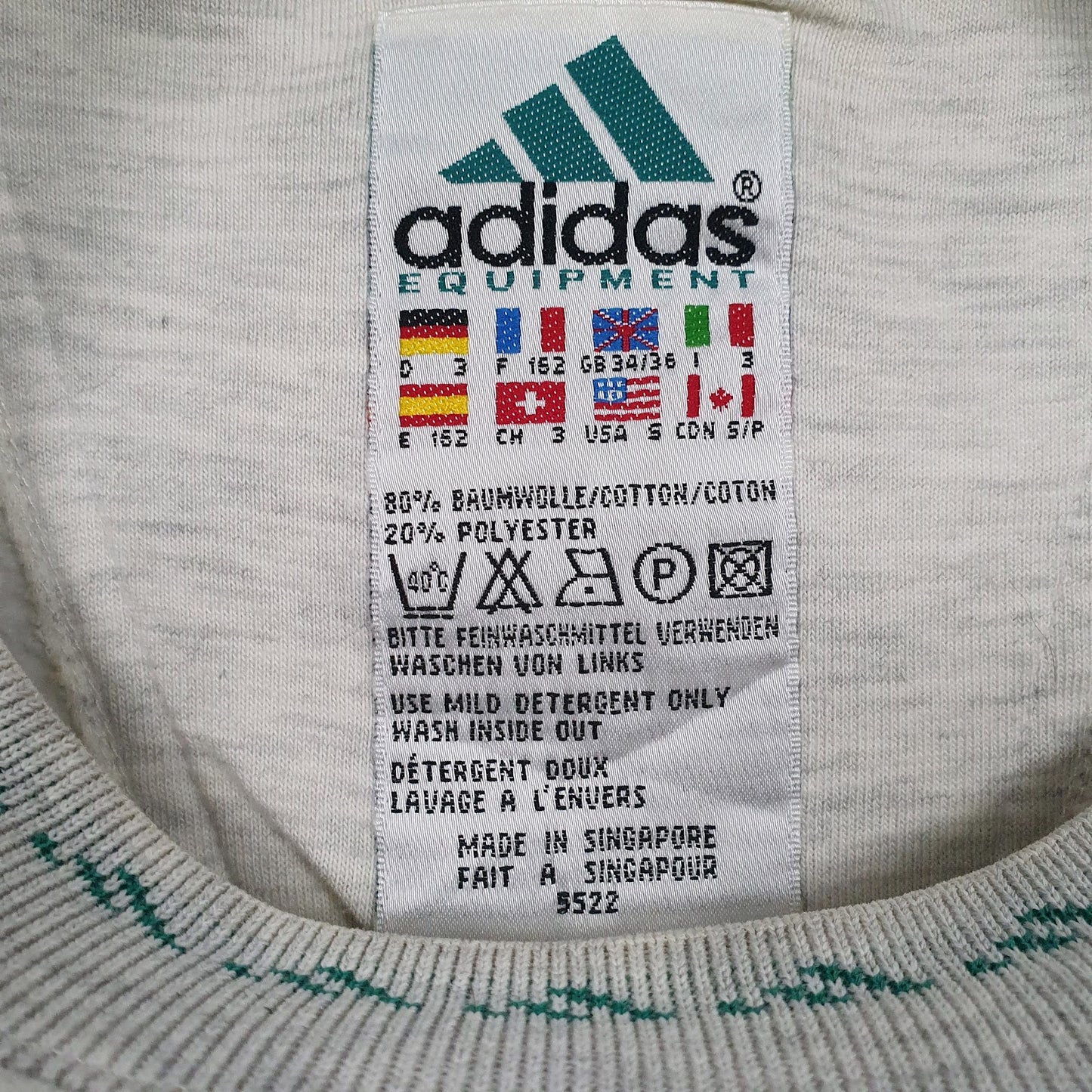 Mens Grey Adidas Equipment Vintage 90s Spellout Crewneck Jumper