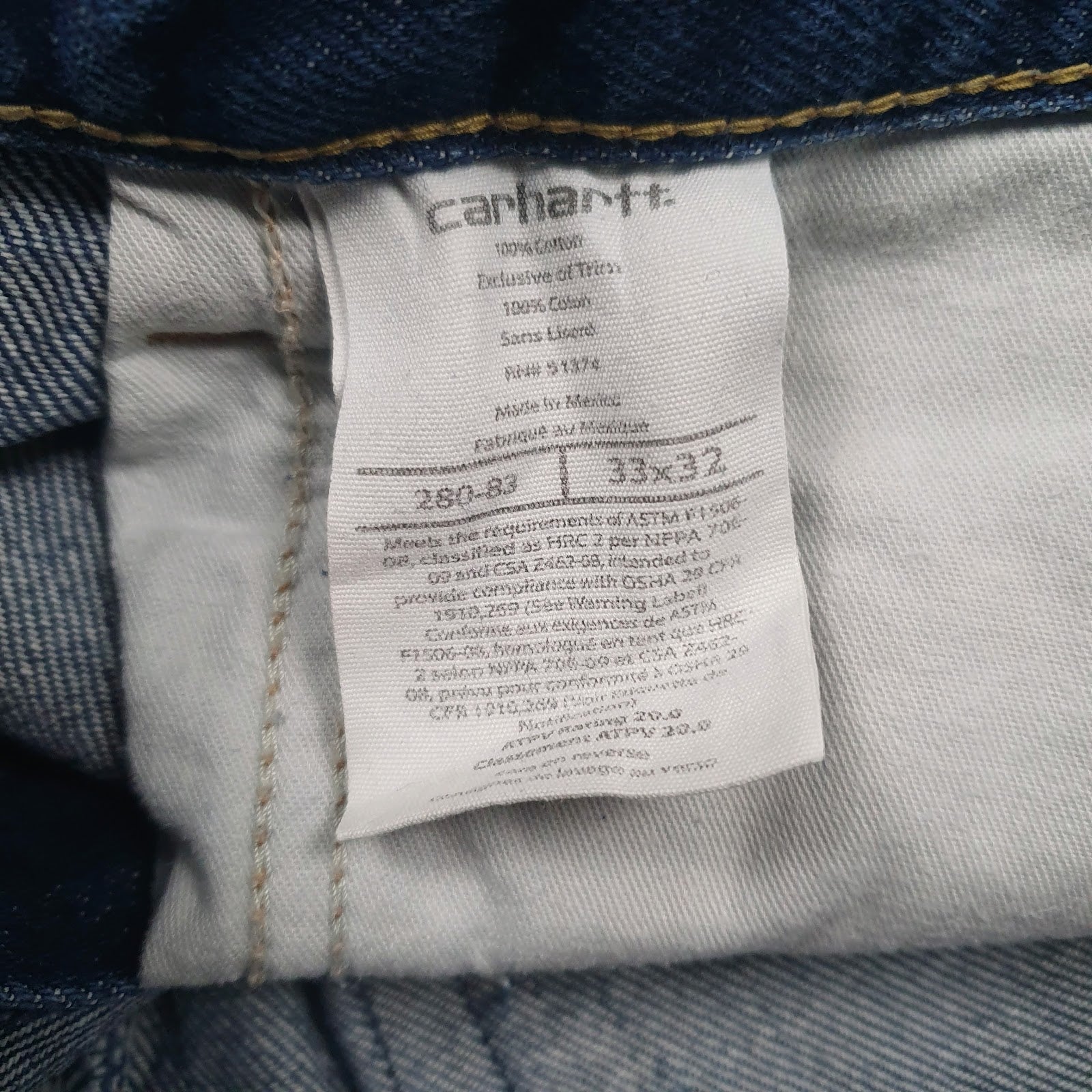 Mens Blue Carhartt Workwear Fire Resistant  Jeans