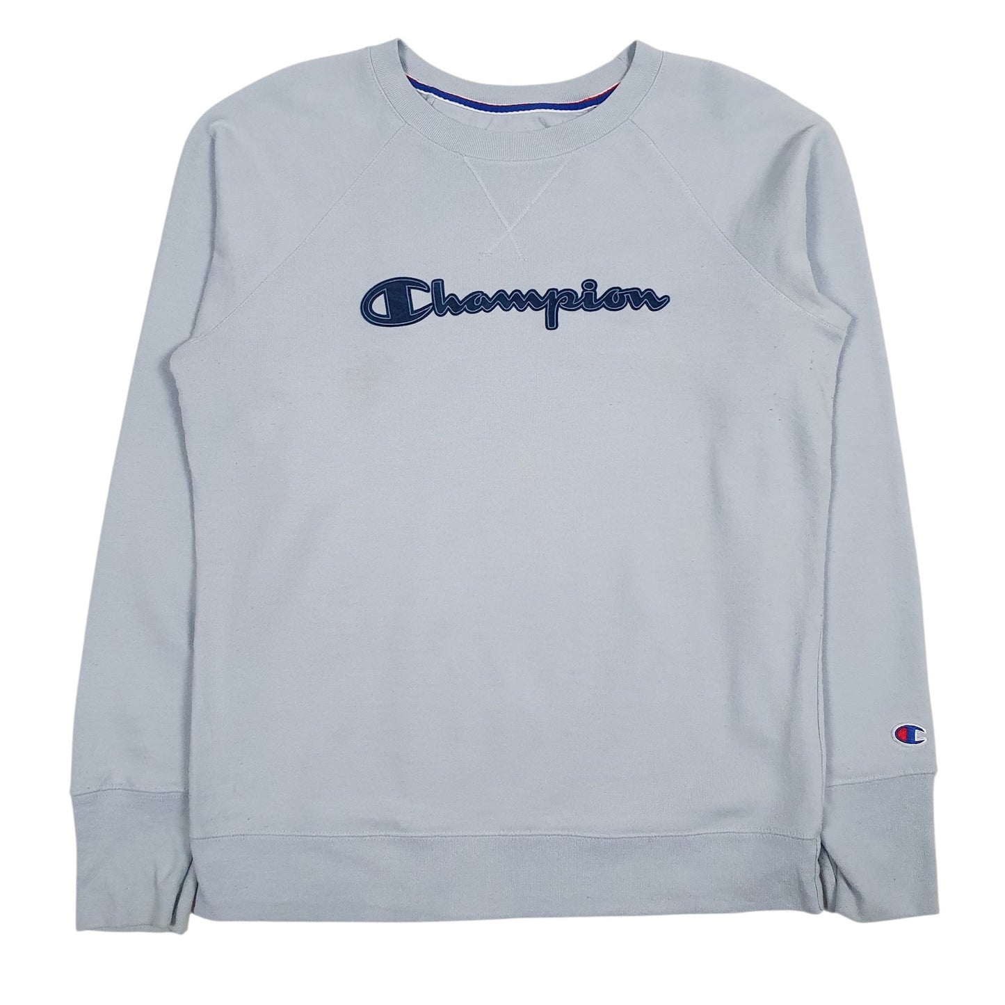 Mens Blue Champion Spellout Crewneck Jumper