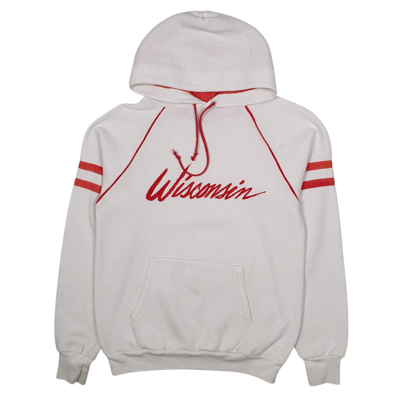 Mens White Jerzees Vintage 1980s Made In USA Wisconsin Hoodie Jumper