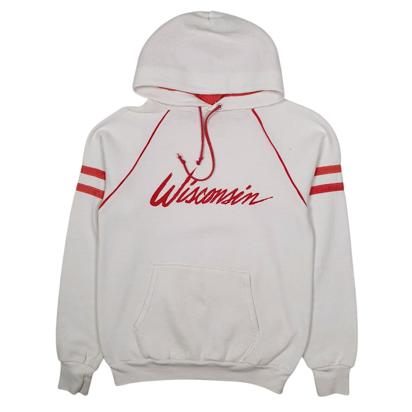 Mens White Jerzees Vintage 1980s Made In USA Wisconsin Hoodie Jumper