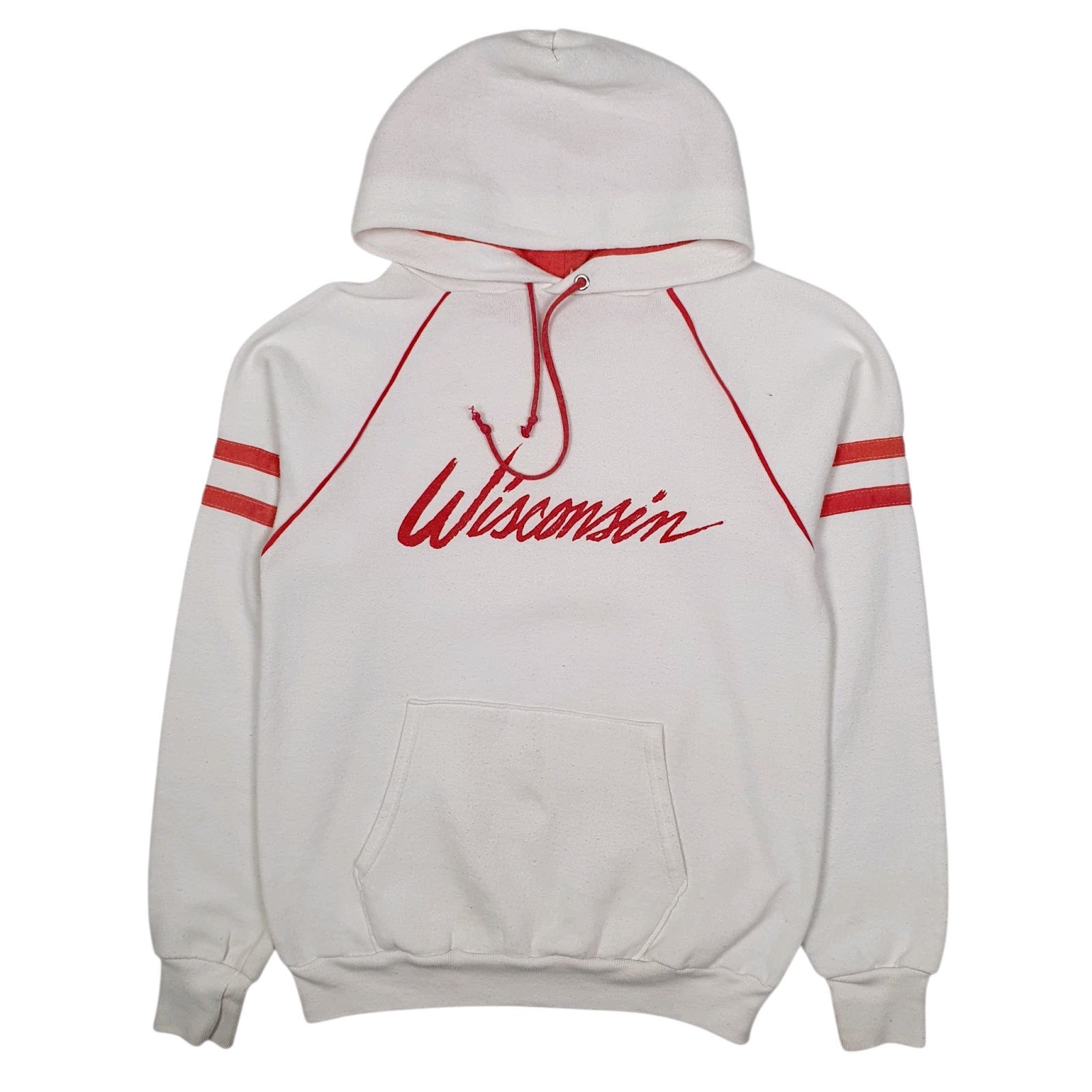 Mens White Jerzees Vintage 1980s Made In USA Wisconsin Hoodie Jumper