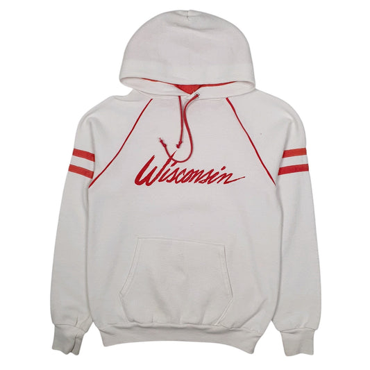Mens White Jerzees Vintage 1980s Made In USA Wisconsin Hoodie Jumper