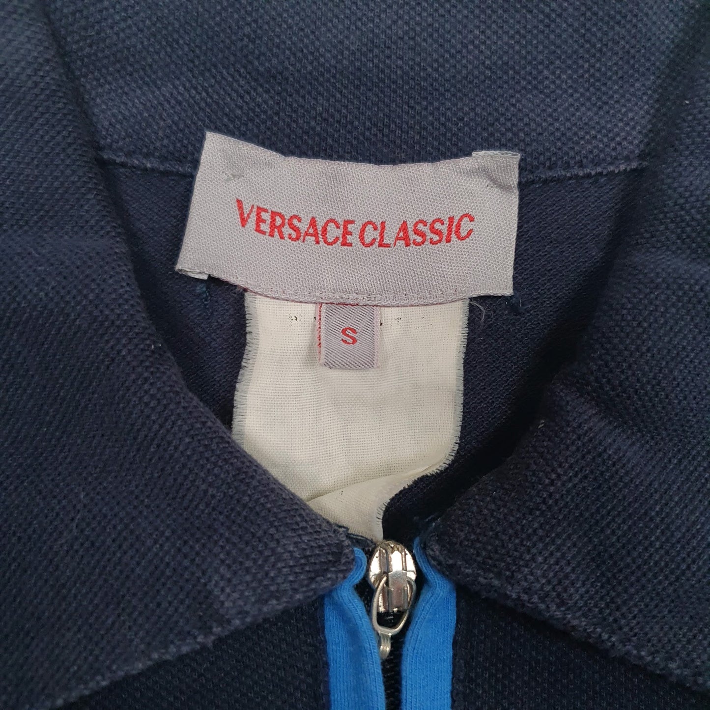Mens Navy Versace Zip  Polo Shirt