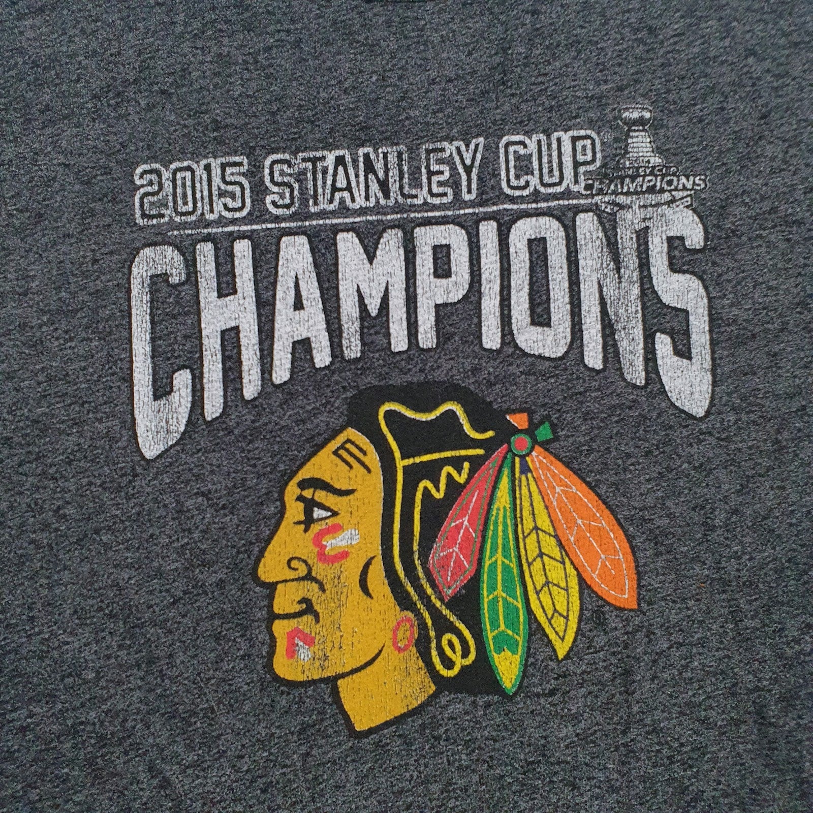 Mens Grey Retro Brand 2015 Stanley Cup Chicago Blackhawks  T Shirt