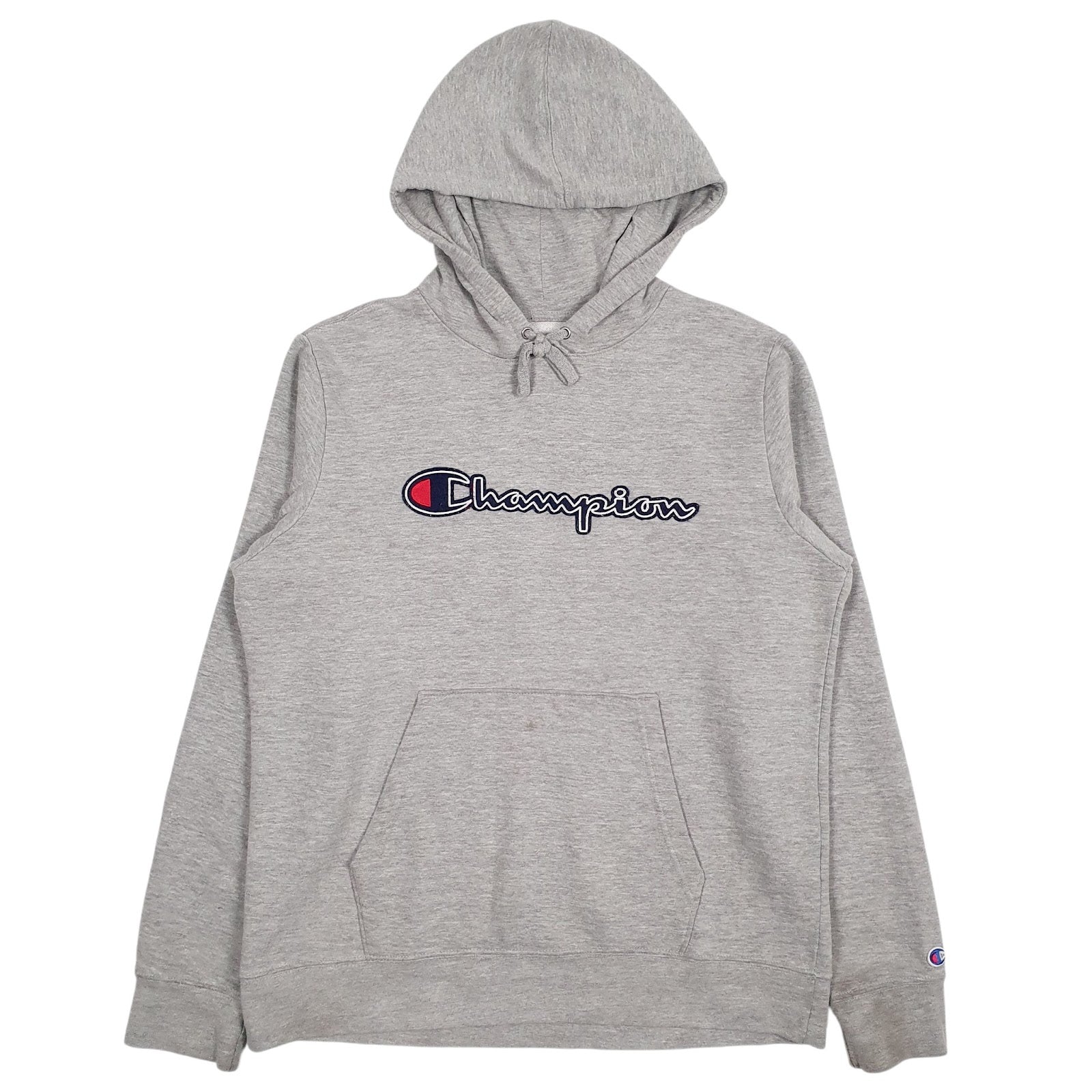 Mens Grey Champion Spellout Hoodie Jumper