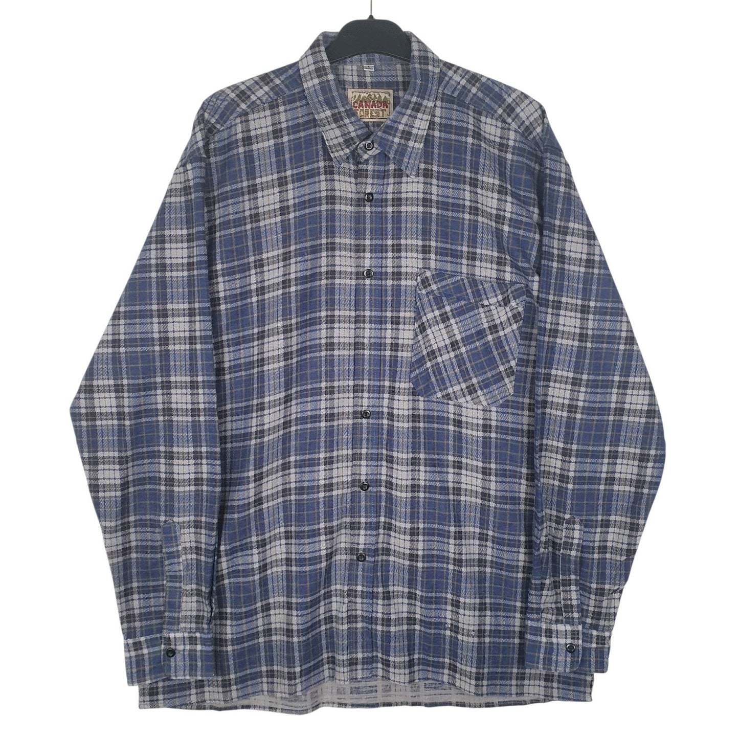 Mens Blue Canada Forest Vintage Flannel Long Sleeve Shirt