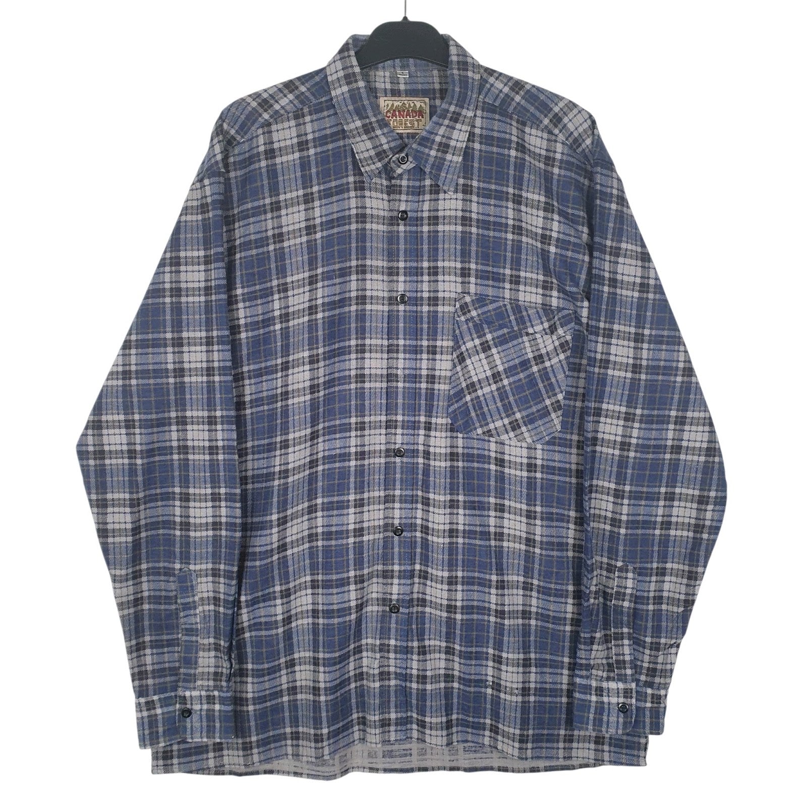 Mens Blue Canada Forest Vintage Flannel Long Sleeve Shirt