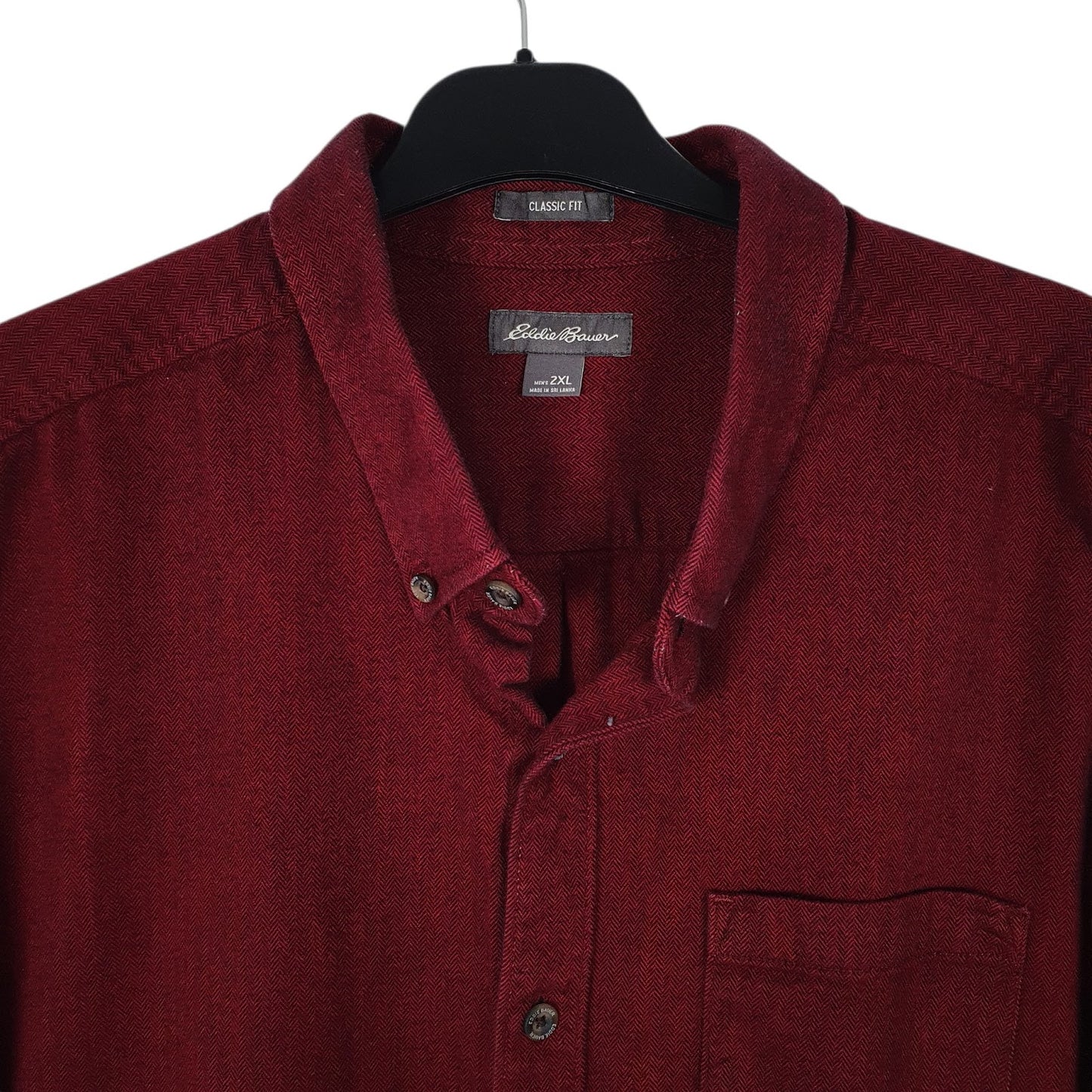 Mens Red Eddie Bauer Thick Flannel Herringbone  Shirt