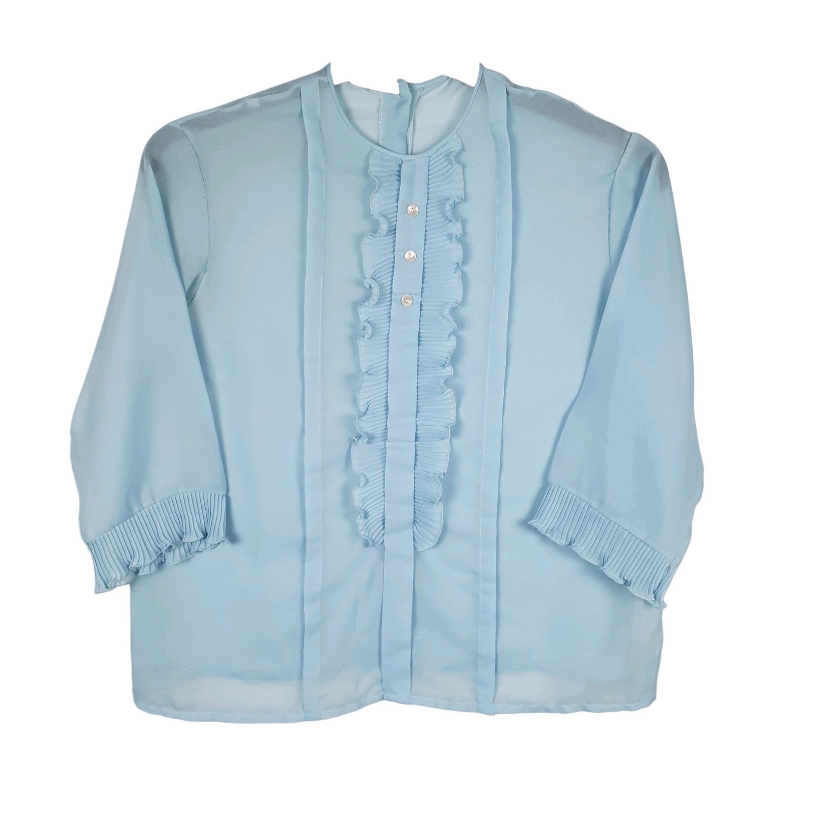 Womens Blue Unbranded Blouse Sheer Long Sleeve Shirt
