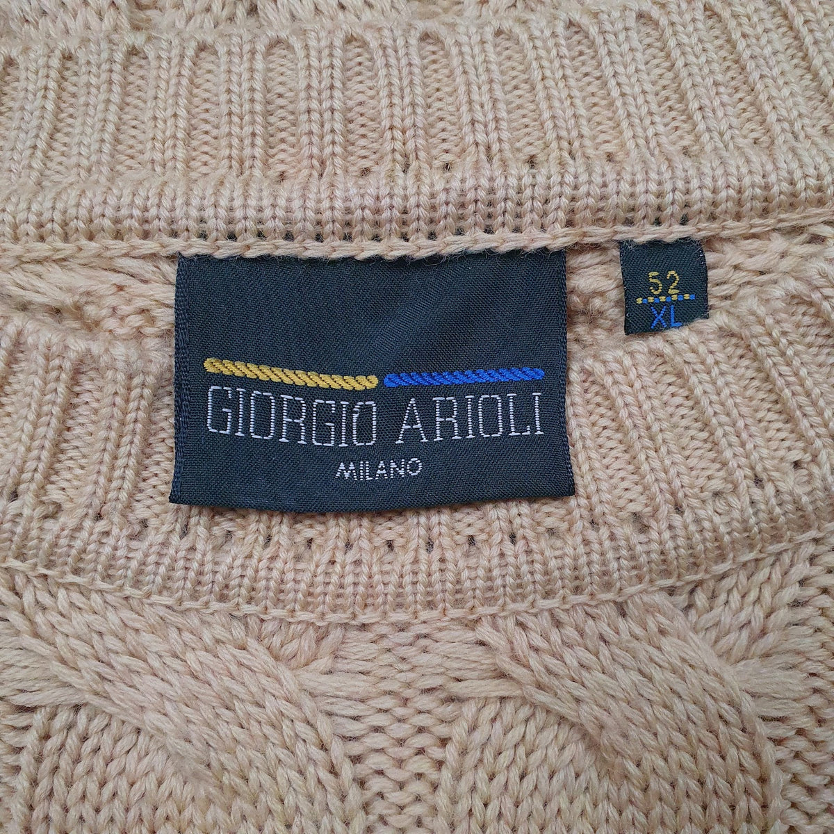 Mens Yellow Giorgio Arioli Cable Knit Crewneck Jumper