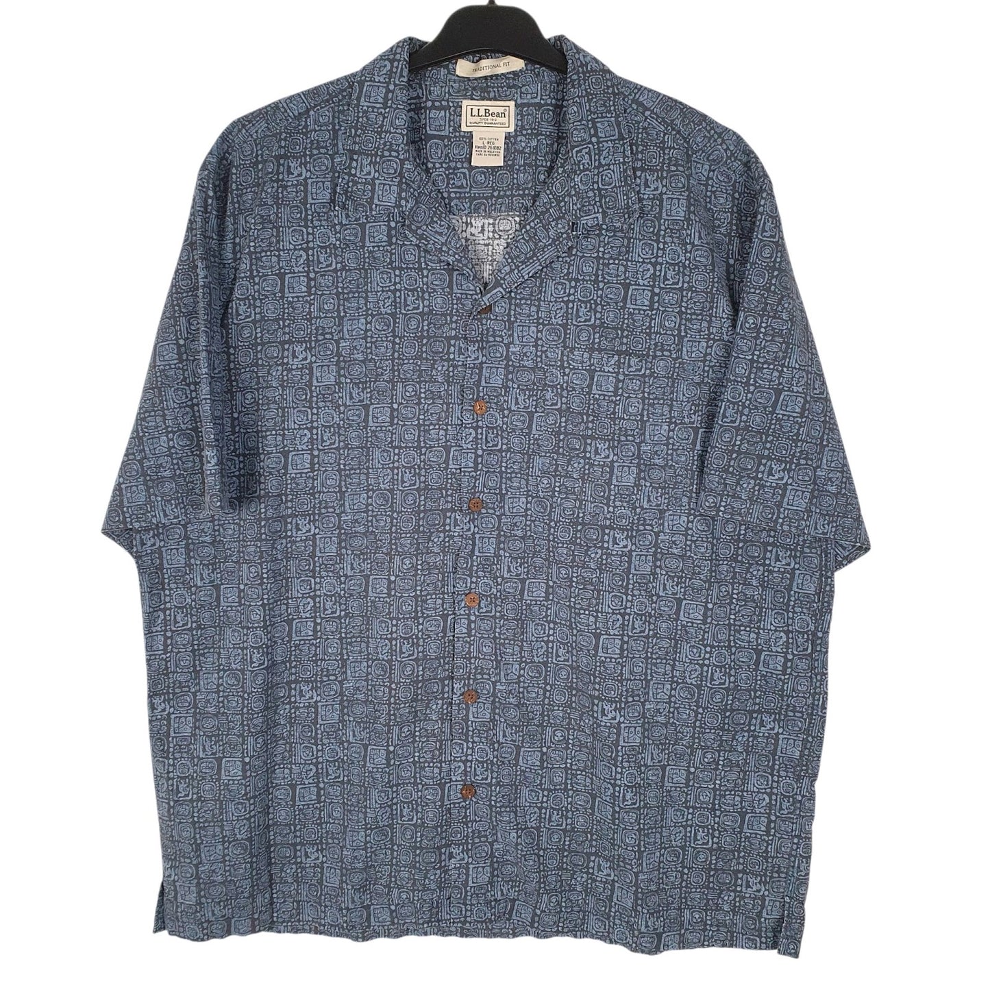 Mens Blue L.L.Bean Aztec Short Sleeve Shirt