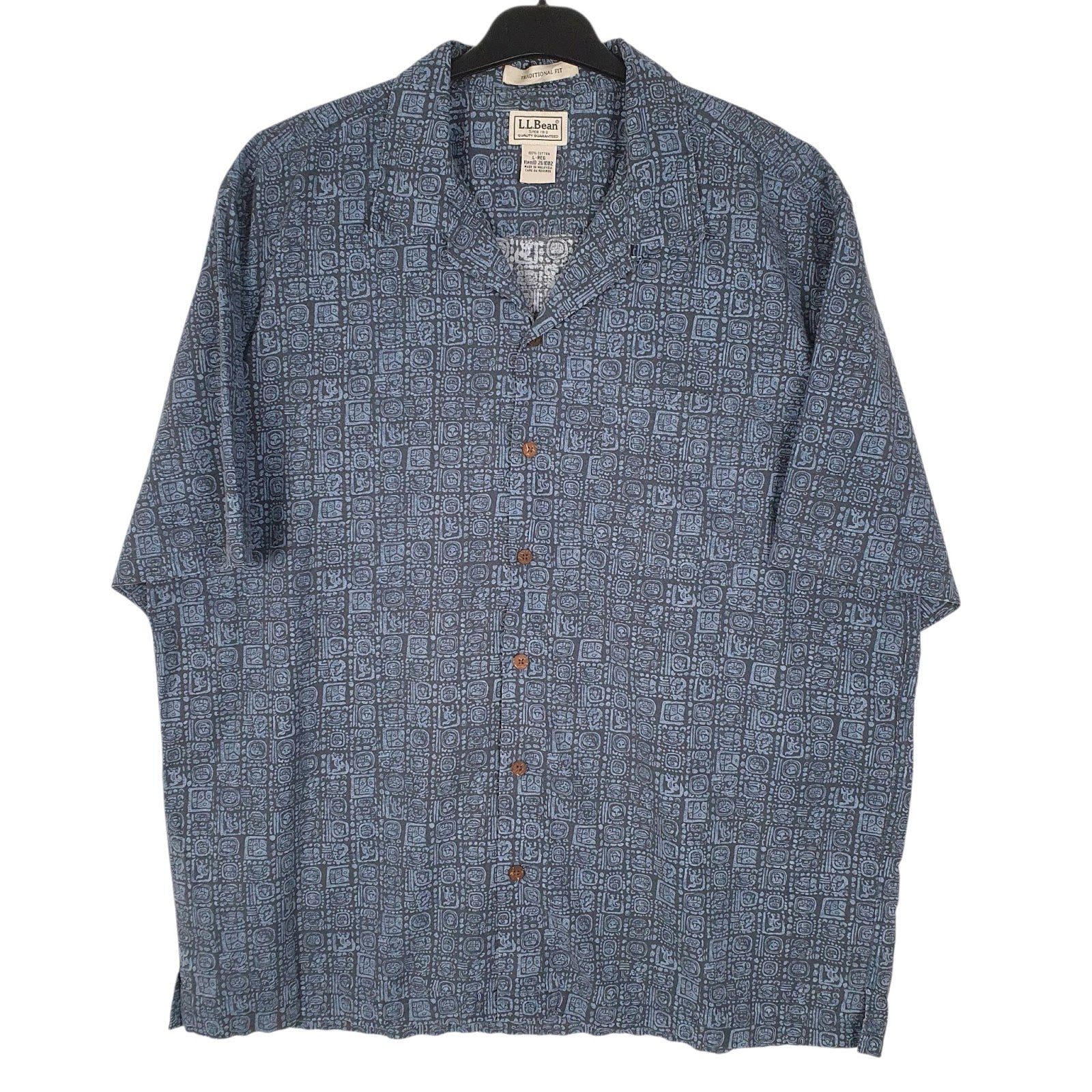 Mens Blue L.L.Bean Aztec Short Sleeve Shirt