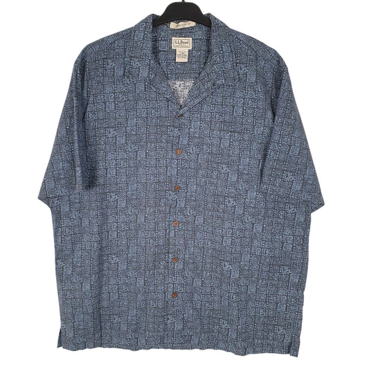 Mens Blue L.L.Bean Aztec Short Sleeve Shirt