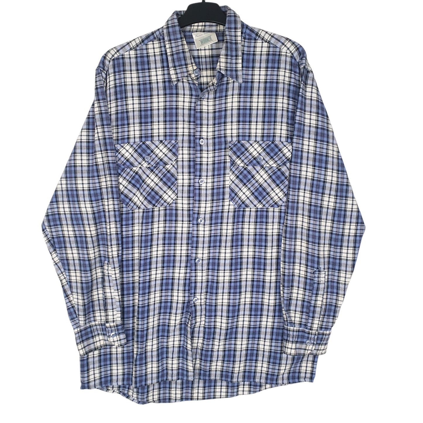 Mens Blue Worker Flannel Long Sleeve Shirt