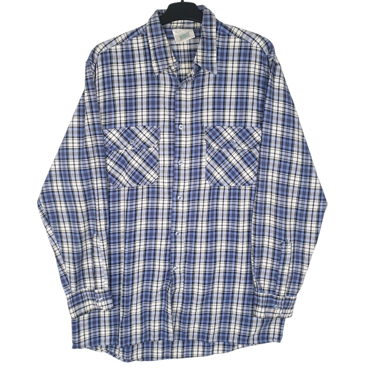 Mens Blue Worker Flannel Long Sleeve Shirt