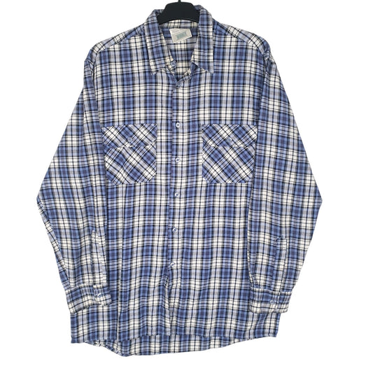 Mens Blue Worker Flannel Long Sleeve Shirt