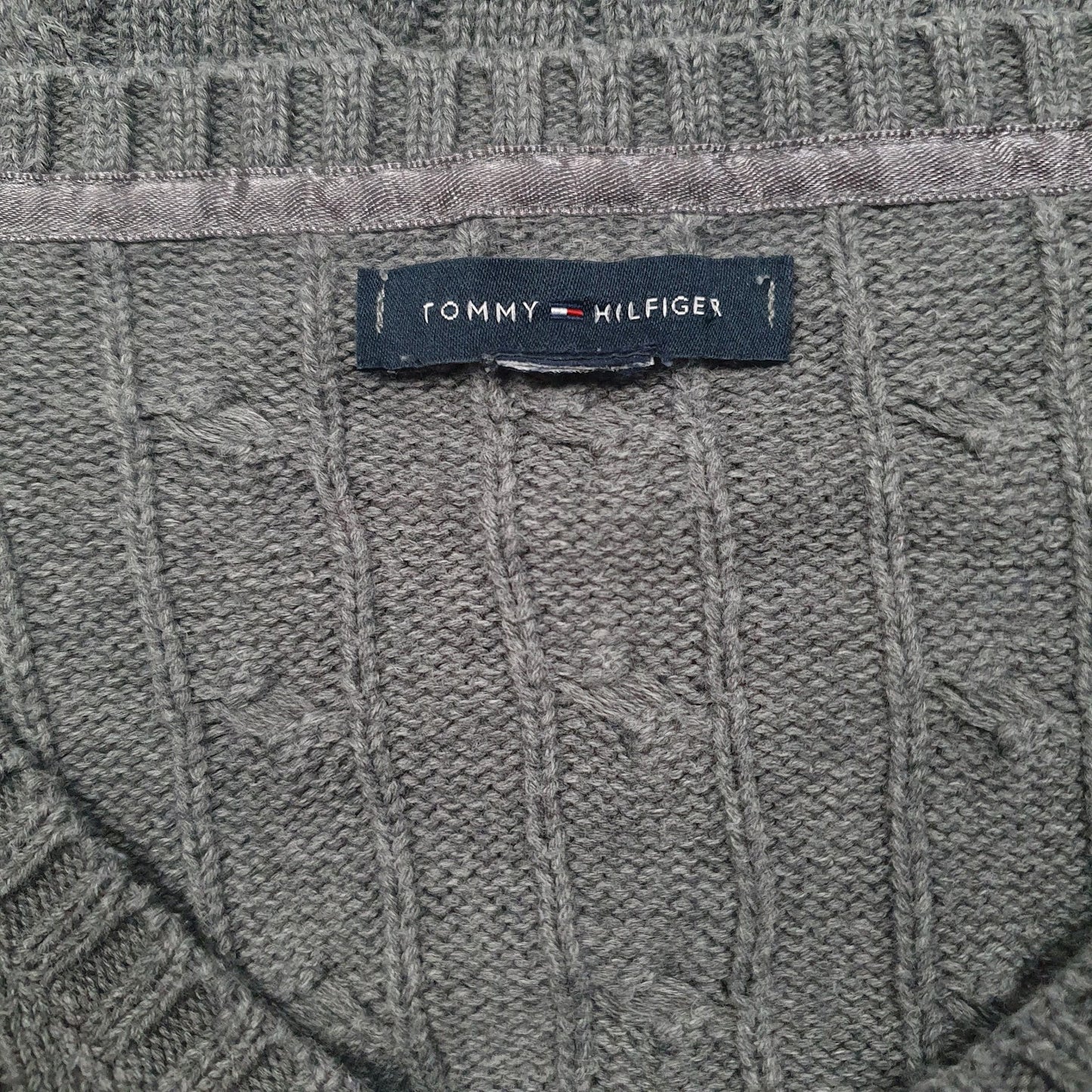 Womens Grey Tommy Hilfiger Cable Knit V Neck Jumper