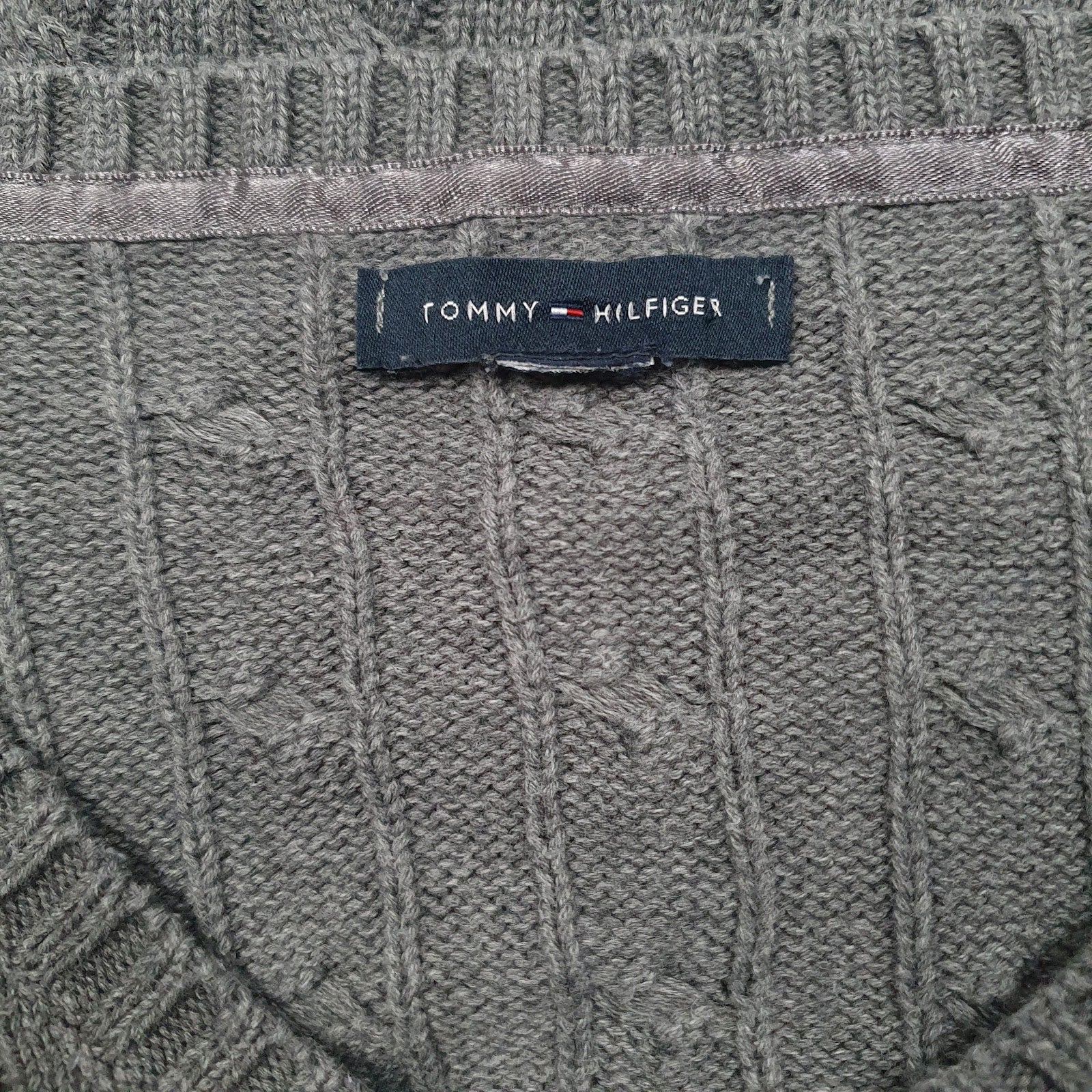 Womens Grey Tommy Hilfiger Cable Knit V Neck Jumper