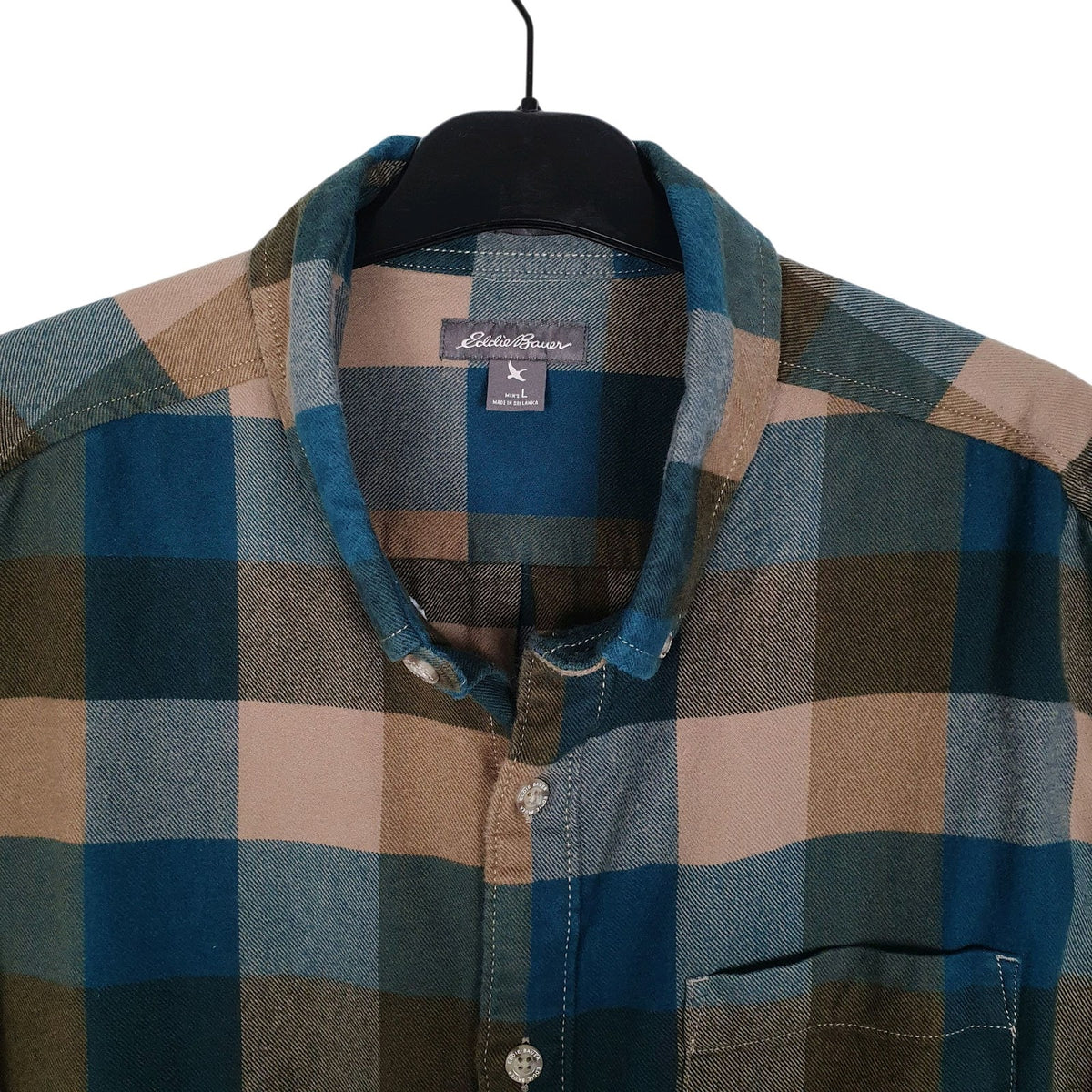 Mens Blue Eddie Bauer Heavy Flannel Plaid  Shirt