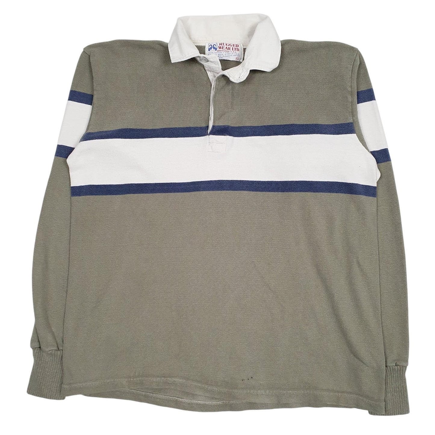 Mens Green Rugged Wear Rugby Vintage 90s Made In USA Long Sleeve Polo Shirt