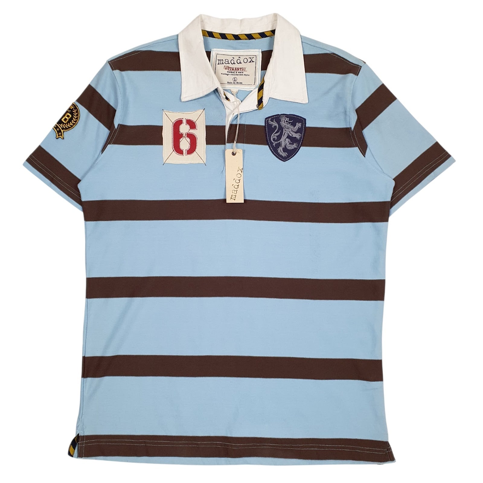Mens Blue Maddox Rugby Short Sleeve Polo Shirt