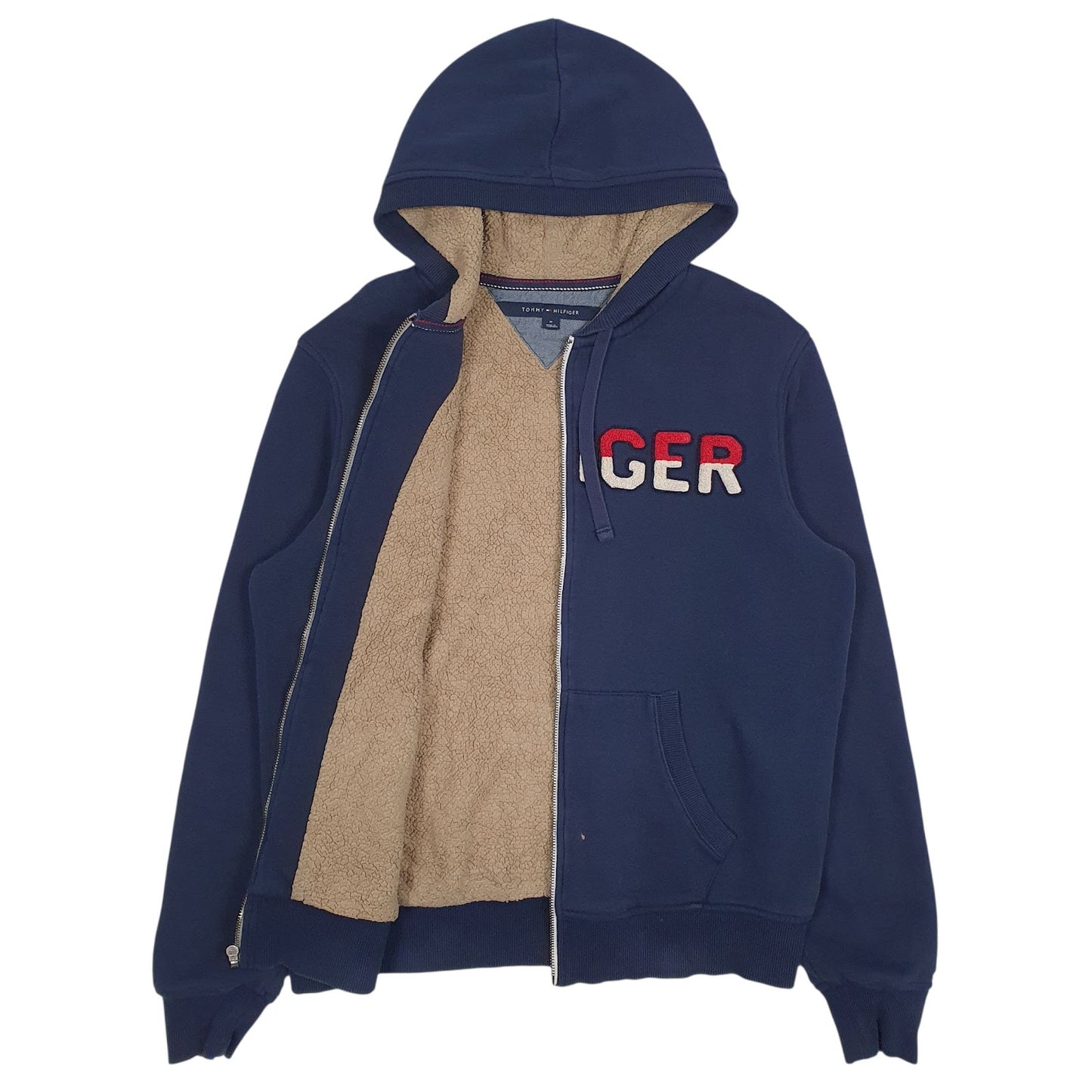 Mens Navy Tommy Hilfiger Spellout Fleece Lined Full Zip Jumper