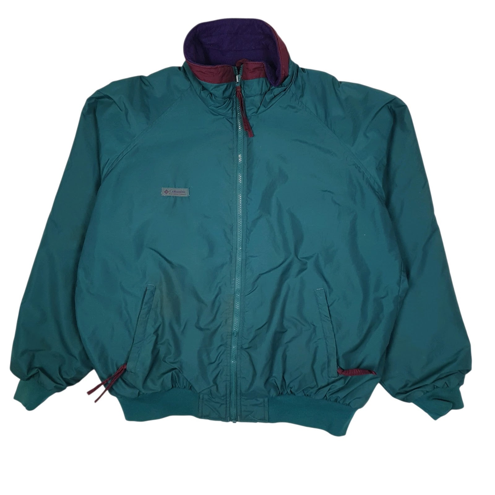 Mens Green Columbia Sportswear Company Vintage 90s Bomber Crewneck Coat