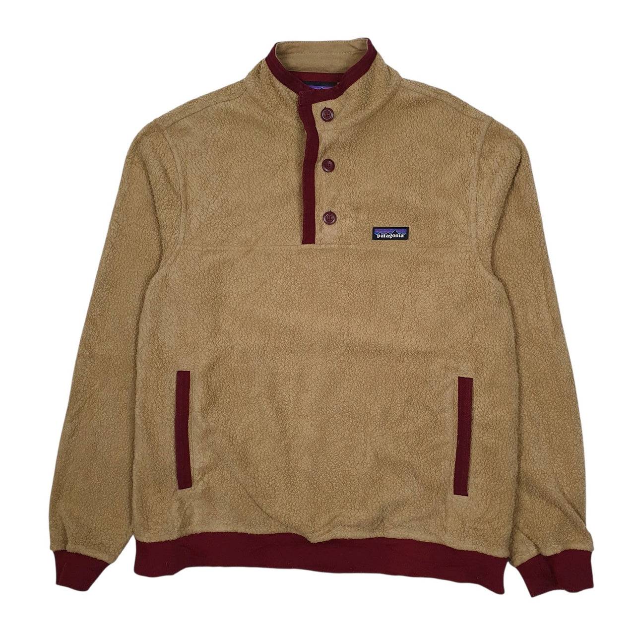 Mens Beige Patagonia Shearling Button Synchilla Retro Pile Quarter Zip Jumper