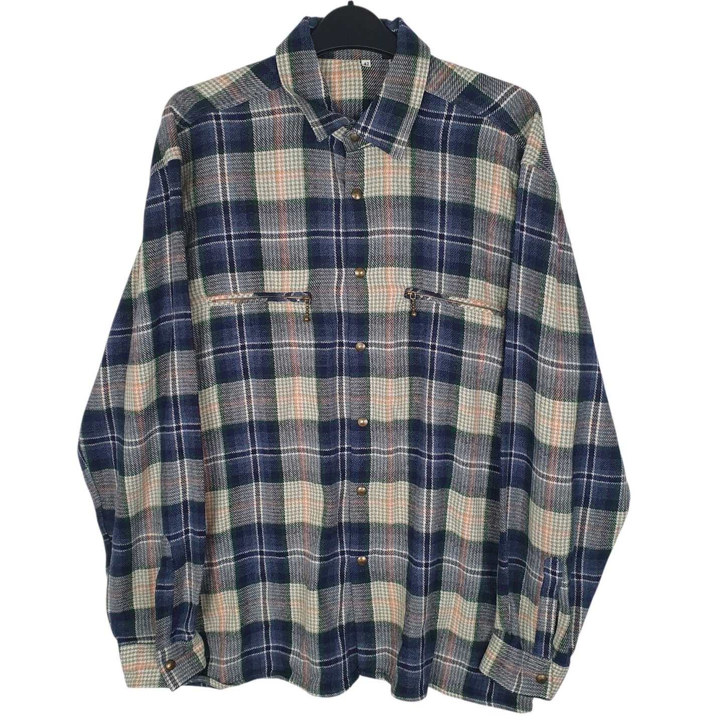 Mens Blue Unbranded Vintage Flannel Button Up Long Sleeve Shirt